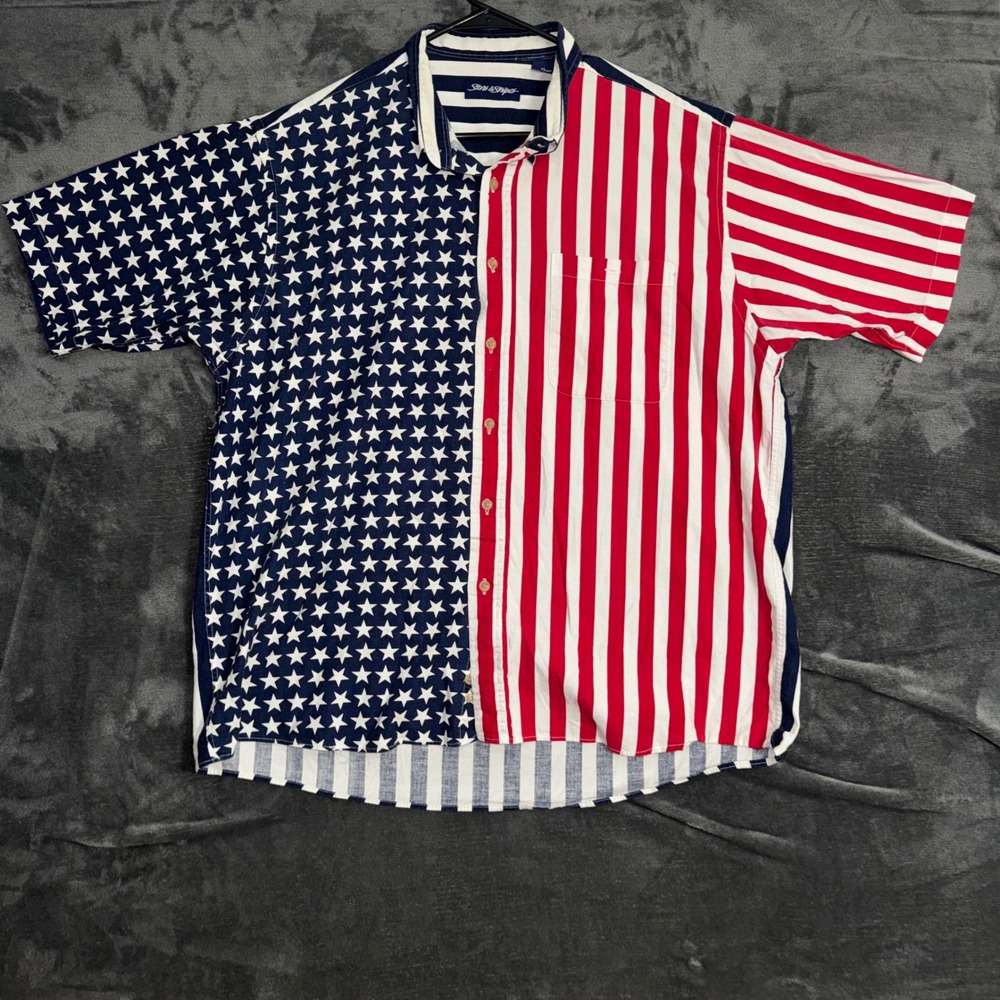 Men's XL Stars & Stripes Button Down Shirt Red White‎ Blue American Flag